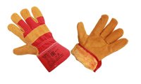 Перчатки спилковые комбинированные желто-красные утепленные 