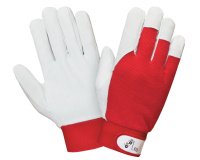 Перчатки кожаные комбинированные красные, манжета-липучка арт. 0755