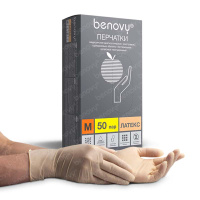 Перчатки латексные неопудренные Benovy 5,4 гр. 50 пар/уп. Перчатки латексные неопудренные Benovy 5,4 гр. 50 пар/уп.