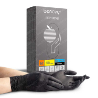 Перчатки нитриловые черные Benovy 3,0 гр. 50 пар/уп. Перчатки нитриловые черные Benovy 3,0 гр. 50 пар/уп.
