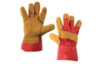 Перчатки спилковые комбинированные желто-красные 